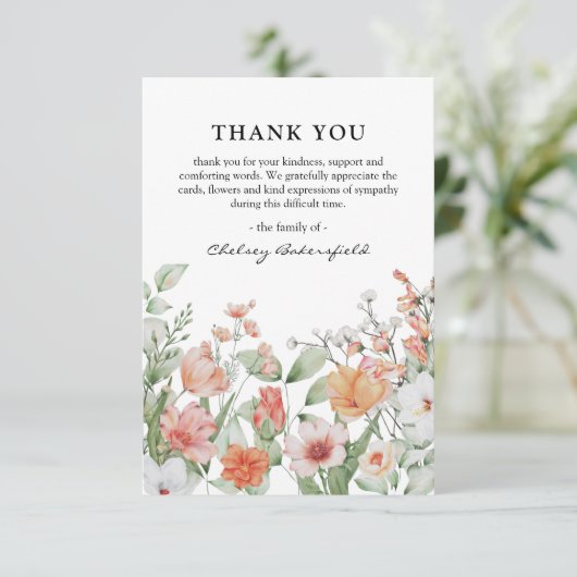 Pink & Peach Floral Photo Keepslag Memorial Bedankkaart (Staand voorkant)