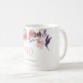 Pink Peach Floral Waterverf 90th Birthday Gift Koffiemok (Voorkant rechts)
