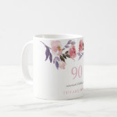 Pink Peach Floral Waterverf 90th Birthday Gift Koffiemok (Voorkant links)