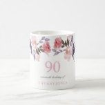 Pink Peach Floral Waterverf 90th Birthday Gift Koffiemok<br><div class="desc">De roze Perzische Florale Waterverf 90th Birthday Gift Mok Hand uit als gunsten of giften om de viering van het 90ste verjaardagsfeest te herinneren</div>