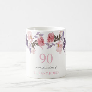 Pink Peach Floral Waterverf 90th Birthday Gift Koffiemok