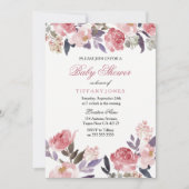 Pink Peach Floral Waterverf Baby shower Uitnodigen Kaart (Voorkant)