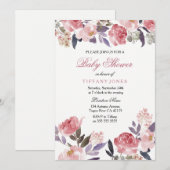 Pink Peach Floral Waterverf Baby shower Uitnodigen Kaart (Voorkant / Achterkant)