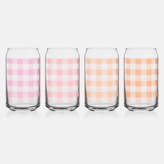 Pink Peach Gingham-patroon Blikvorm Glas (Voorkant)