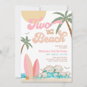 Pink Peach Girl TWEE het strand Surfen 2e verjaard Kaart (Voorkant)