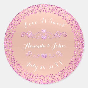 Pink Peach Glitter Save the Date Love is Sweet Ronde Sticker
