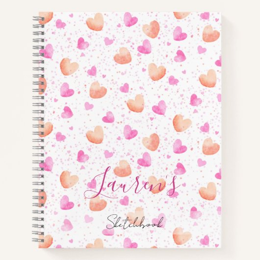 Pink & Peach Hearts Splash Custom Sketchbook Notitieboek (Voorkant)