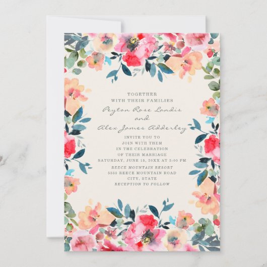 Pink Peach Ivory Spring Floral Wedding Kaart (Voorkant)