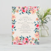 Pink Peach Ivory Spring Floral Wedding Kaart (Staand voorkant)