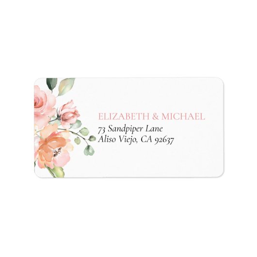 Pink Peach koral Floral Eucalyptus Weddenschap Etiket (Voorkant)