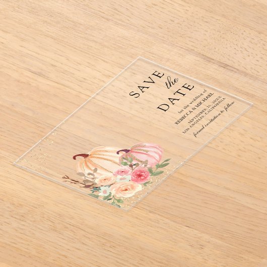 Pink Peach Pumpkin Floral Wedding Save the Date Acryl Uitnodigingen (Laagn)