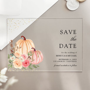 Pink Peach Pumpkin Floral Wedding Save the Date Acryl Uitnodigingen