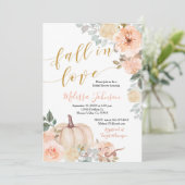 Pink Peach Pumpkin Herfst in Love Invitation Kaart (Staand voorkant)