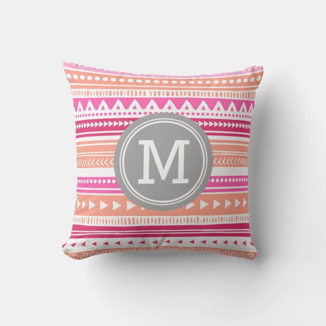 Pink Peach Tribal Decorative Pillow Kussen (Voorkant)