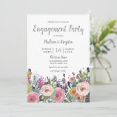Pink Peach Tropisch Floral Engagement Party nodigt Kaart (Staand voorkant)