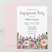 Pink Peach Tropisch Floral Engagement Party nodigt Kaart (Voorkant / Achterkant)