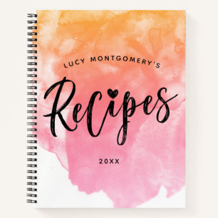 Pink & Peach Waterverf Brush Script Recept Notitieboek