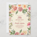 Pink Peach Waterverf Floral 18th Birthday Kaart<br><div class="desc">Elegant blush roze en perzikse waterverf florale vrouwen's 18e verjaardagsfeest met groene bladeren. De tekst is volledig klantgericht,  zodat kan deze kaart voor om het even welke leeftijd worden veranderd.</div>