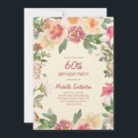 Pink Peach Waterverf Floral 60th Birthday Kaart<br><div class="desc">Elegant blush roze en perzik waterverf florale vrouwen's 60e verjaardagsfeest met groene bladeren. De tekst is volledig klantgericht,  zodat kan deze kaart voor om het even welke leeftijd worden veranderd.</div>