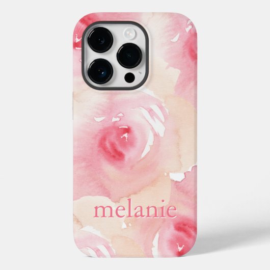 Pink Peach Waterverf Floral naam Case-Mate iPhone Case (Achterkant)