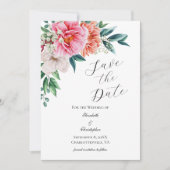 Pink Peach White Floral Peony Elegant Wedding Save The Date (Voorkant)