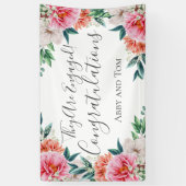 Pink Peach White Floral Peony Verloving Banner (Verticaal)