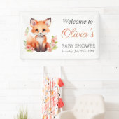 Pink Peach Woodland Fox Baby Shower Banner (Insitu)