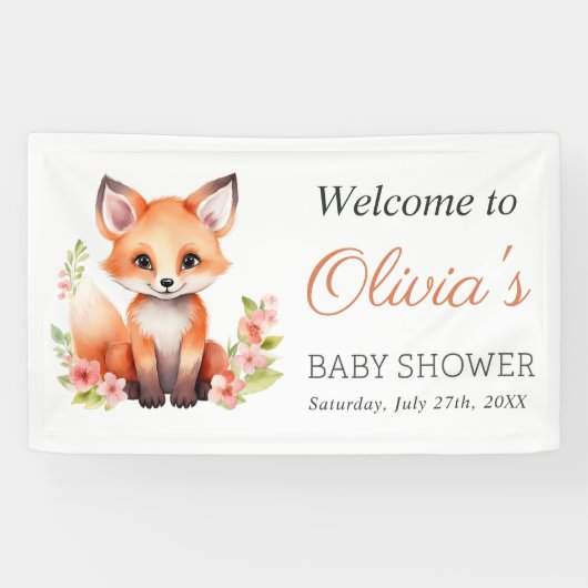 Pink Peach Woodland Fox Baby Shower Banner (Horizontaal)