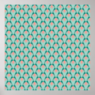Pink Peach Yukka en Green Art Deco Pattern Poster