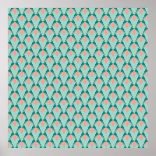 Pink Peach Yukka en Green Art Deco Pattern Poster (Voorkant)