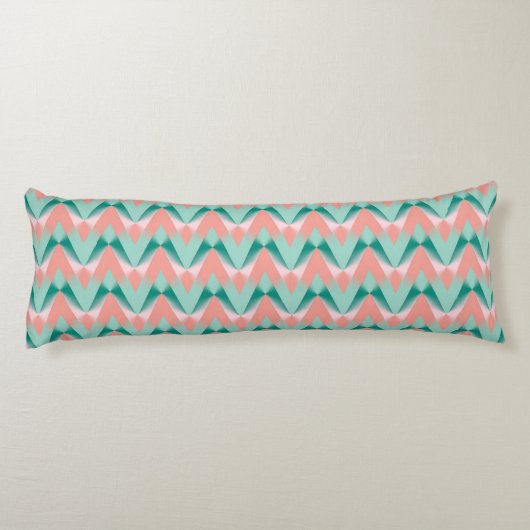 Pink Peach Yukka en Green ZigZag Pattern Lichaamskussen (Achterkant)