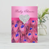 Pink Peacock Diamond Heart Baby shower Uitnodiging (Staand voorkant)