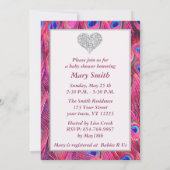 Pink Peacock Diamond Heart Baby shower Uitnodiging (Achterkant)