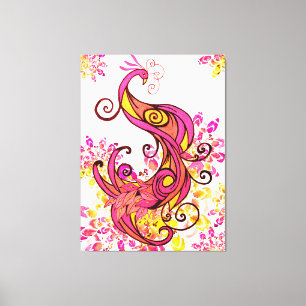 Pink Peacock en Mandalas Canvas Afdruk