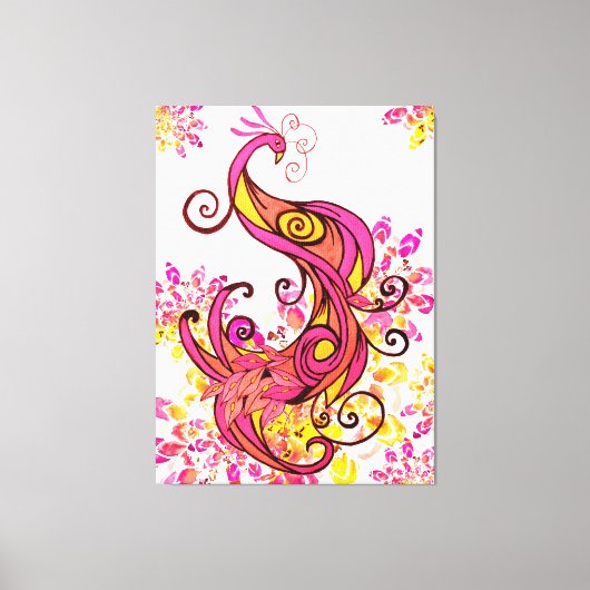 Pink Peacock en Mandalas Canvas Afdruk (Voorkant)