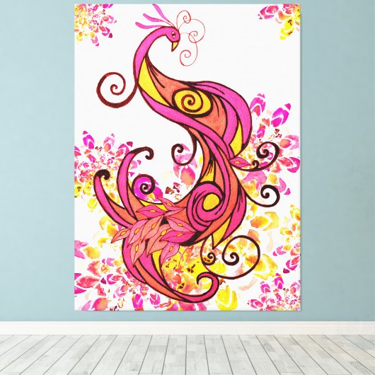 Pink Peacock en Mandalas Canvas Afdruk (Insitu (Houten vloer))