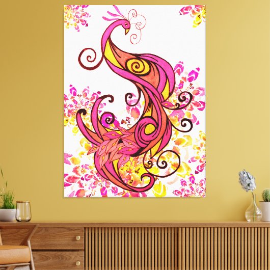Pink Peacock en Mandalas Canvas Afdruk (Insitu (Woonkamer))