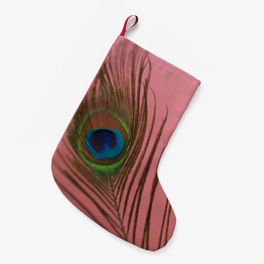 Pink Peacock Feather Kleine Kerstsok (Voorkant (Hangend))