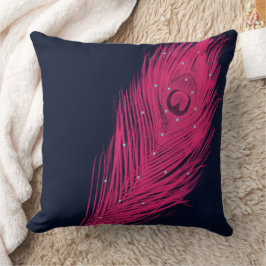 Pink Peacock Feather Navy bijna zwart Kussen