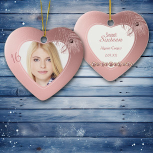 Pink Peacock Feather Photo Template Sweet Sixteen Keramisch Ornament