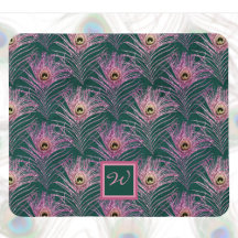 Pink Peacock Feathers en Monogram op Deep Green