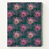 Pink Peacock Feathers en Monogram op Deep Green Notitieboek (Achterkant)