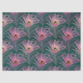 Pink Peacock Feathers op Green Decoupage Tissuepapier (Voorkant)