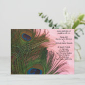 Pink Peacock Feathers Wedding Kaart (Staand voorkant)