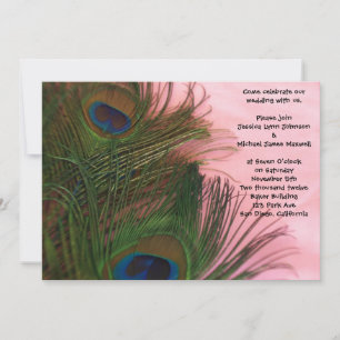 Pink Peacock Feathers Wedding Kaart