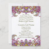 Pink Peacock Paisley Gatsby Wedding Invitation Kaart (Voorkant)