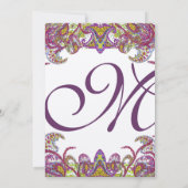 Pink Peacock Paisley Gatsby Wedding Invitation Kaart (Achterkant)