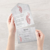 Pink Peacock Wedding All In One Uitnodiging (Afscheurbaar)