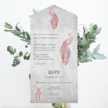 Pink Peacock Wedding All In One Uitnodiging<br><div class="desc">Nodig gasten uit voor je aanstaande bruiloft met een Roze Peacock All in One Wedding Invite. Het uitgenodigde ontwerp is voorzien van een levendige pauw die rust op een delicaat witte bladblaasje tegen een grijze achtergrond met een geperforeerde reactiekaart. Personaliseer met de bruom en de namen van de bruid samen...</div>