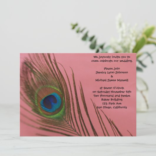 Pink Peacock Wedding Kaart (Staand voorkant)